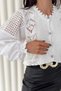 Women's White Buttoned Design Knitwear Cardigan with Gathered Lace and Scallop Detail at the Wrists - 2