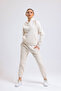 women's beige hooded 3 thread tracksuit with cargo pockets - 2