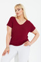 Claret Red Plus Size Blouse with V-Neck Detail on the Front and Back
