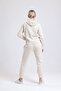 women's beige hooded 3 thread tracksuit with cargo pockets - 8