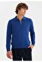 Blue Half Zipper Polo Collar Cotton Regular Fit Men's Sweatshirt CORE