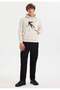 White Printed Hooded Cotton Regular Fit Men's Sweatshirt WMINK SKI - 2