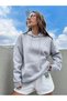 Women's Gray Love Yourself Printed Oversize Hooded Sweatshirt - 5