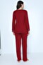 Claret Red Velvet Maternity and Maternity Pajamas Set with Dressing Gown - 6