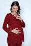 Claret Red Velvet Maternity and Maternity Pajamas Set with Dressing Gown - 7