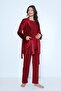 Claret Red Velvet Maternity and Maternity Pajamas Set with Dressing Gown - 2