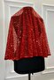 Red Authentic Vip Bridal Veil Set, Complete Sequins Beads Pearls Glowing Henna Veil Set 6 Pieces - 6