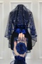 Navy Blue Authentic Vip Bridal Veil Set, Complete Sequins Beads Pearls Glare Henna Veil Set 6 Pieces - 3
