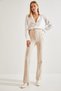 Women's Beige Green Palazzo Scuba Fabric Trousers 40971002