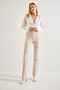 Women's Beige Green Palazzo Scuba Fabric Trousers 40971002 - 4