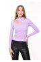 Women's Lilac Cut Out Detailed Ribbed Long Sleeve Blouse - 2