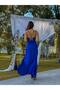 Women's Strappy Draped Chest Slit Evening Dress Midi Dress - 4