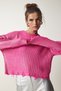 Woman's Pink Shiny Knitwear Sweater with Ripped Detail PF00021