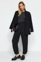 Siyah Pileli Geniş/Rahat Kesim Yüksek Bel Havuç Fit İnterlok Örme Pantolon TWOAW24PL00143 - 8