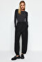 Siyah Pileli Geniş/Rahat Kesim Yüksek Bel Havuç Fit İnterlok Örme Pantolon TWOAW24PL00143 - 9