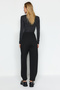 Siyah Pileli Geniş/Rahat Kesim Yüksek Bel Havuç Fit İnterlok Örme Pantolon TWOAW24PL00143 - 11