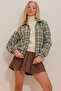 Women's Brown-Green Patterned Zippered Elastic Waist Seasonal Bomber Jacket ALC-X10775 - 3
