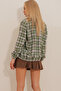 Women's Brown-Green Patterned Zippered Elastic Waist Seasonal Bomber Jacket ALC-X10775 - 6