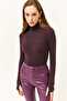 Women's Plum Turtleneck Finger Detailed Lycra Blouse BLZ-19001644 - 2