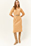 Women's Beige Side Slits Soft Textured Core Spun Knitwear Dress ELB-19001971