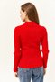 Women's Red Half Fisherman Zigzag Textured Soft Knitwear Sweatshirt KZK-19000447 - 5