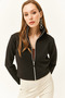 Women's Black Zippered Scuba Jacket CKT-19000362 - 3