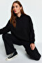 Black Thick Fleece Back Printed Oversize/Wide Fit Knitted Sweatshirt TWOAW23SW00904 - 4