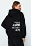 Black Thick Fleece Back Printed Oversize/Wide Fit Knitted Sweatshirt TWOAW23SW00904 - 2