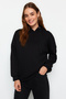 Black Thick Fleece Back Printed Oversize/Wide Fit Knitted Sweatshirt TWOAW23SW00904 - 3
