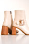 WOMEN BEIGE BUCKLE DETAILED ROUND TOE HEELED BOOTS - 5