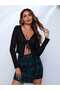 women's front-tied long-sleeved camisole cardigan with gathered edges and stitching - 2