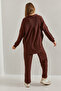 Women's Brown Ottoman Fabric Bottom-Top Set 40951014 - 3