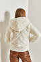 Women's White Hooded Quilted Plush Coat 40961007 - 3