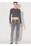 High Waist Straight Leg Regular Fit Gray Women's Denim Trousers L30UQBE20-Grey - 2