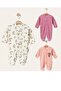 salmon flower patterned pointed single size 3-piece girl baby jumpsuit