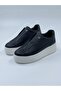 Women's Black Sneakers Genuine Leather Hidden Elastic High Sole Sneakers - 6