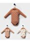 Coffee Foam Butterfly Patterned Istanbul Single Size Sleeve 3-Piece Baby Badi Bodysuit