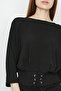 Women's Black Crop Blouse with Waist Detail - 3