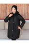 Mother Women's Large Size Thin Diamond Patterned Zippered Snap Fastener Fleece Inside Quilted Coat - 2