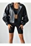 Women's Balloon Sleeve Zippered Casual Leather Jacket Black