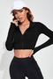 Kadın Siyah Uzun Kol Fermuarlı Parmak Geçme Detaylı Dik Yaka Crop Top Bluz - 4