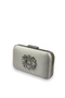 Mother of Pearl Ecru Color Satin Silver Case Silver Stone Evening Bag Evening Bag Wedding Engagement Portfolio - 2