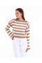 Women's Ecru-Camel Spanish Sleeve Openwork Knitwear Short Blouse - 2