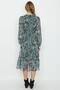 Women's Green Patterned V-Neck Ruffle Detailed Chiffon Dress - 4