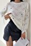 Women's White Standard Size Ankle Tie Embroidery Knitwear Sweater (Size S and M Compatible) - 2