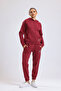 women's burgundy hooded 3 thread tracksuit set with cargo pockets