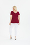 Claret Red Plus Size Blouse with V-Neck Detail on the Front and Back - 2