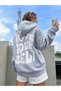 Women's Gray Love Yourself Printed Oversize Hooded Sweatshirt - 3