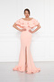 Flexible Scuba Fabric Madonna Neck Slit Maxi Length Fish Model Plus Size Powder Evening Dress 164 - 4