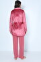 Plum Velvet Maternity and Maternity Pajamas Set with Dressing Gown - 2